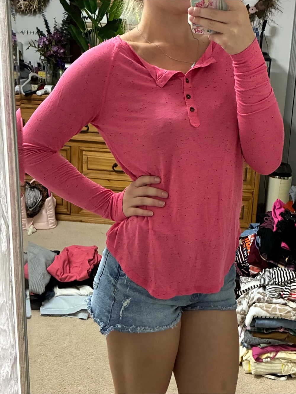 Mossimo Pink Long Sleeve Shirt with Button Detail